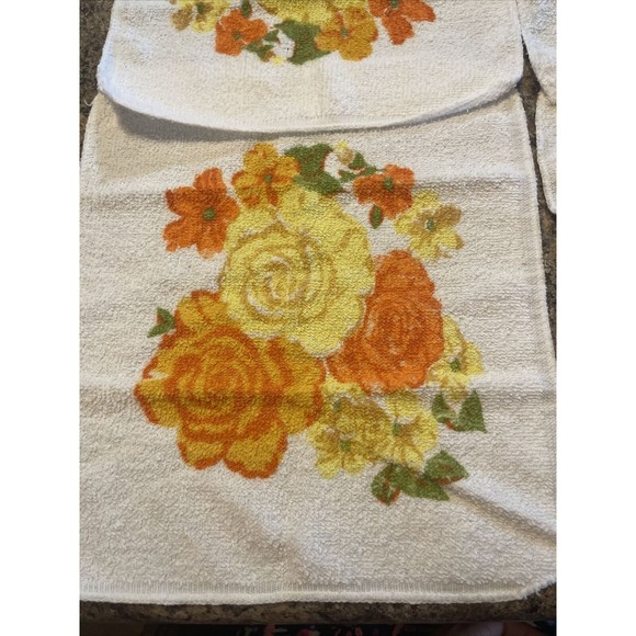 Vintage Cannon Washcloth Set Of  Floral Orange Yellow Rose Floral Pattern - Picture 2 of 9